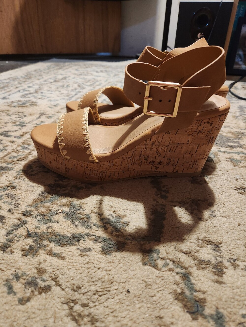 torrid Tan Cork Platform Wedge Sandals with Gold Buckle